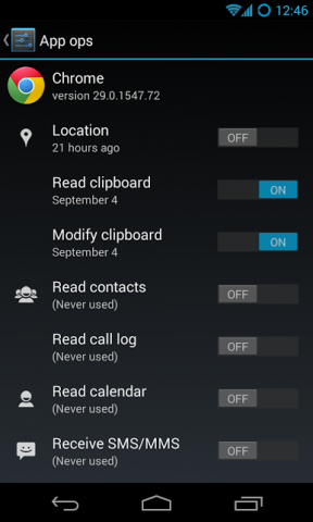 Privacy Guard 2.0 - Übersicht der Berechtigungen einer App (Bild: Cyanogenmod)